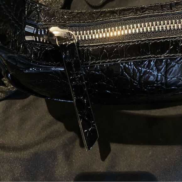 NEW By Far Soho Circular Mini Shoulder Bag Black crocodile purse silver Y2K $570 - Picture 10 of 14